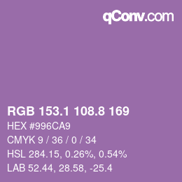 カラーコード: RGB 153.1 108.8 169 | qconv.com