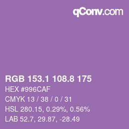カラーコード: RGB 153.1 108.8 175 | qconv.com
