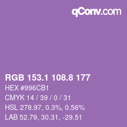 カラーコード: RGB 153.1 108.8 177 | qconv.com