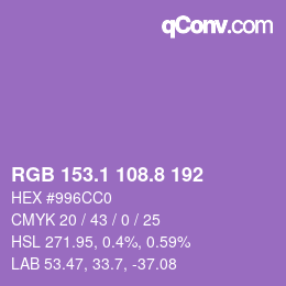 カラーコード: RGB 153.1 108.8 192 | qconv.com