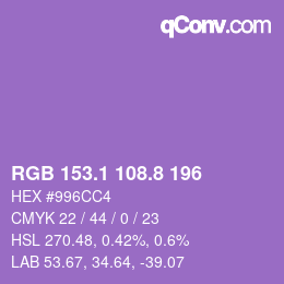 カラーコード: RGB 153.1 108.8 196 | qconv.com