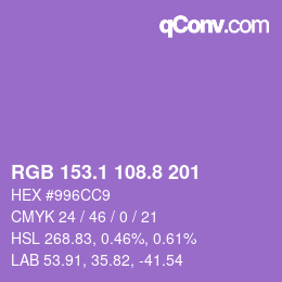 カラーコード: RGB 153.1 108.8 201 | qconv.com