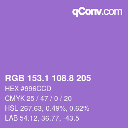 カラーコード: RGB 153.1 108.8 205 | qconv.com