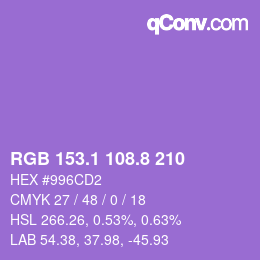 カラーコード: RGB 153.1 108.8 210 | qconv.com