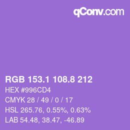 カラーコード: RGB 153.1 108.8 212 | qconv.com