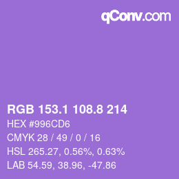 カラーコード: RGB 153.1 108.8 214 | qconv.com