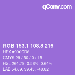 カラーコード: RGB 153.1 108.8 216 | qconv.com