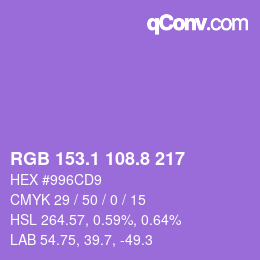 カラーコード: RGB 153.1 108.8 217 | qconv.com