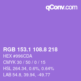 カラーコード: RGB 153.1 108.8 218 | qconv.com