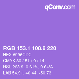 カラーコード: RGB 153.1 108.8 220 | qconv.com