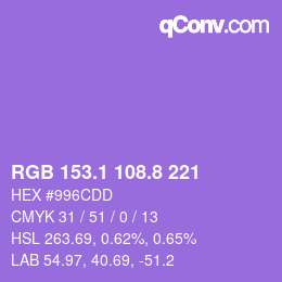 カラーコード: RGB 153.1 108.8 221 | qconv.com