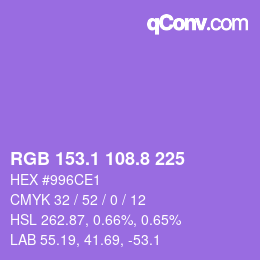 カラーコード: RGB 153.1 108.8 225 | qconv.com