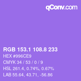 カラーコード: RGB 153.1 108.8 233 | qconv.com