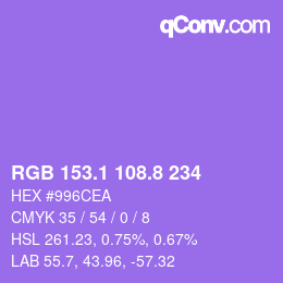 カラーコード: RGB 153.1 108.8 234 | qconv.com