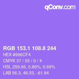 カラーコード: RGB 153.1 108.8 244 | qconv.com