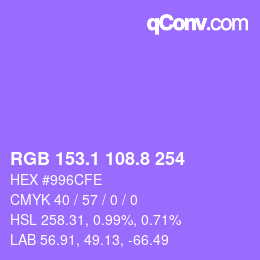 カラーコード: RGB 153.1 108.8 254 | qconv.com