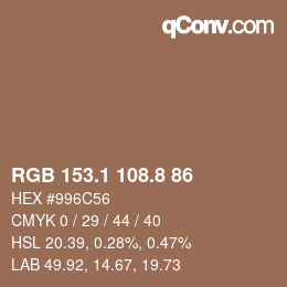 Color code: RGB 153.1 108.8 86 | qconv.com