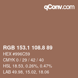 Color code: RGB 153.1 108.8 89 | qconv.com