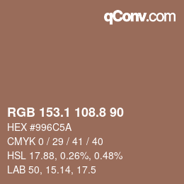 Color code: RGB 153.1 108.8 90 | qconv.com