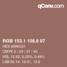 Color code: RGB 153.1 108.8 97 | qconv.com