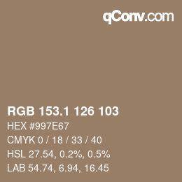 カラーコード: RGB 153.1 126 103 | qconv.com
