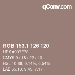 カラーコード: RGB 153.1 126 120 | qconv.com