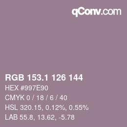 カラーコード: RGB 153.1 126 144 | qconv.com