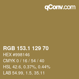 カラーコード: RGB 153.1 129 70 | qconv.com