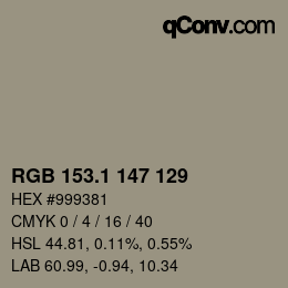 Color code: RGB 153.1 147 129 | qconv.com
