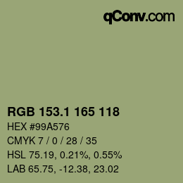 カラーコード: RGB 153.1 165 118 | qconv.com