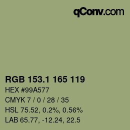 カラーコード: RGB 153.1 165 119 | qconv.com