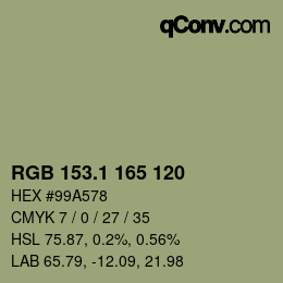 カラーコード: RGB 153.1 165 120 | qconv.com