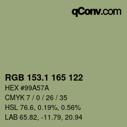 カラーコード: RGB 153.1 165 122 | qconv.com