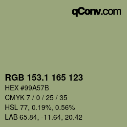 カラーコード: RGB 153.1 165 123 | qconv.com