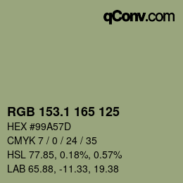 カラーコード: RGB 153.1 165 125 | qconv.com