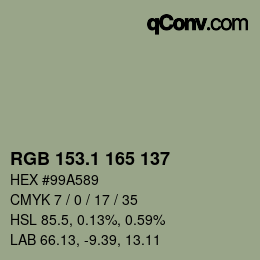 カラーコード: RGB 153.1 165 137 | qconv.com