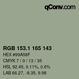 カラーコード: RGB 153.1 165 143 | qconv.com