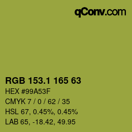カラーコード: RGB 153.1 165 63 | qconv.com