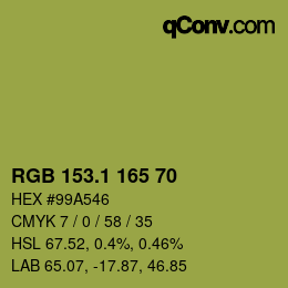 カラーコード: RGB 153.1 165 70 | qconv.com