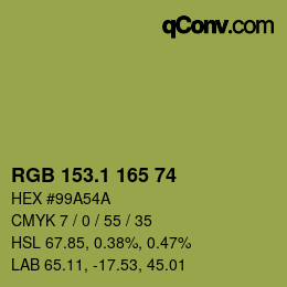 カラーコード: RGB 153.1 165 74 | qconv.com