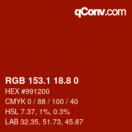 Color code: RGB 153.1 18.8 0 | qconv.com