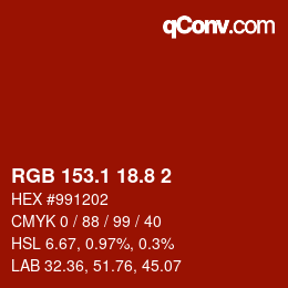 カラーコード: RGB 153.1 18.8 2 | qconv.com
