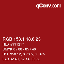 カラーコード: RGB 153.1 18.8 23 | qconv.com