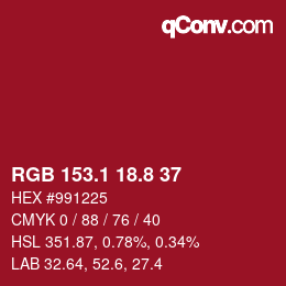 カラーコード: RGB 153.1 18.8 37 | qconv.com