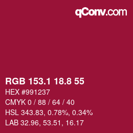 カラーコード: RGB 153.1 18.8 55 | qconv.com