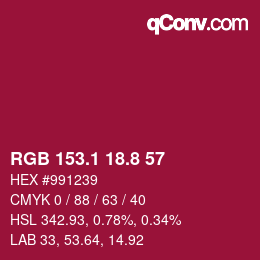 カラーコード: RGB 153.1 18.8 57 | qconv.com