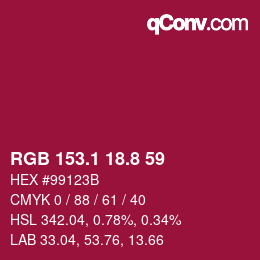 カラーコード: RGB 153.1 18.8 59 | qconv.com
