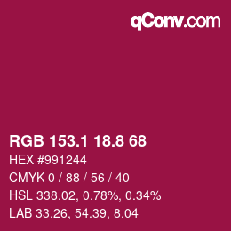 カラーコード: RGB 153.1 18.8 68 | qconv.com