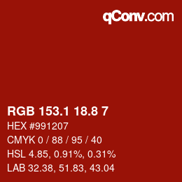 カラーコード: RGB 153.1 18.8 7 | qconv.com