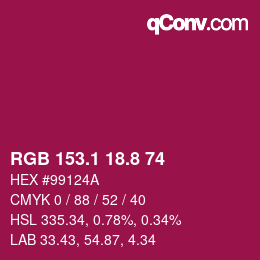 カラーコード: RGB 153.1 18.8 74 | qconv.com